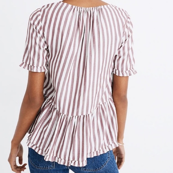 MADEWELL STANZA RUFFLE HEM TOP BLOUSE STRIPE RED WHITE SMALL - Picture 2 of 10